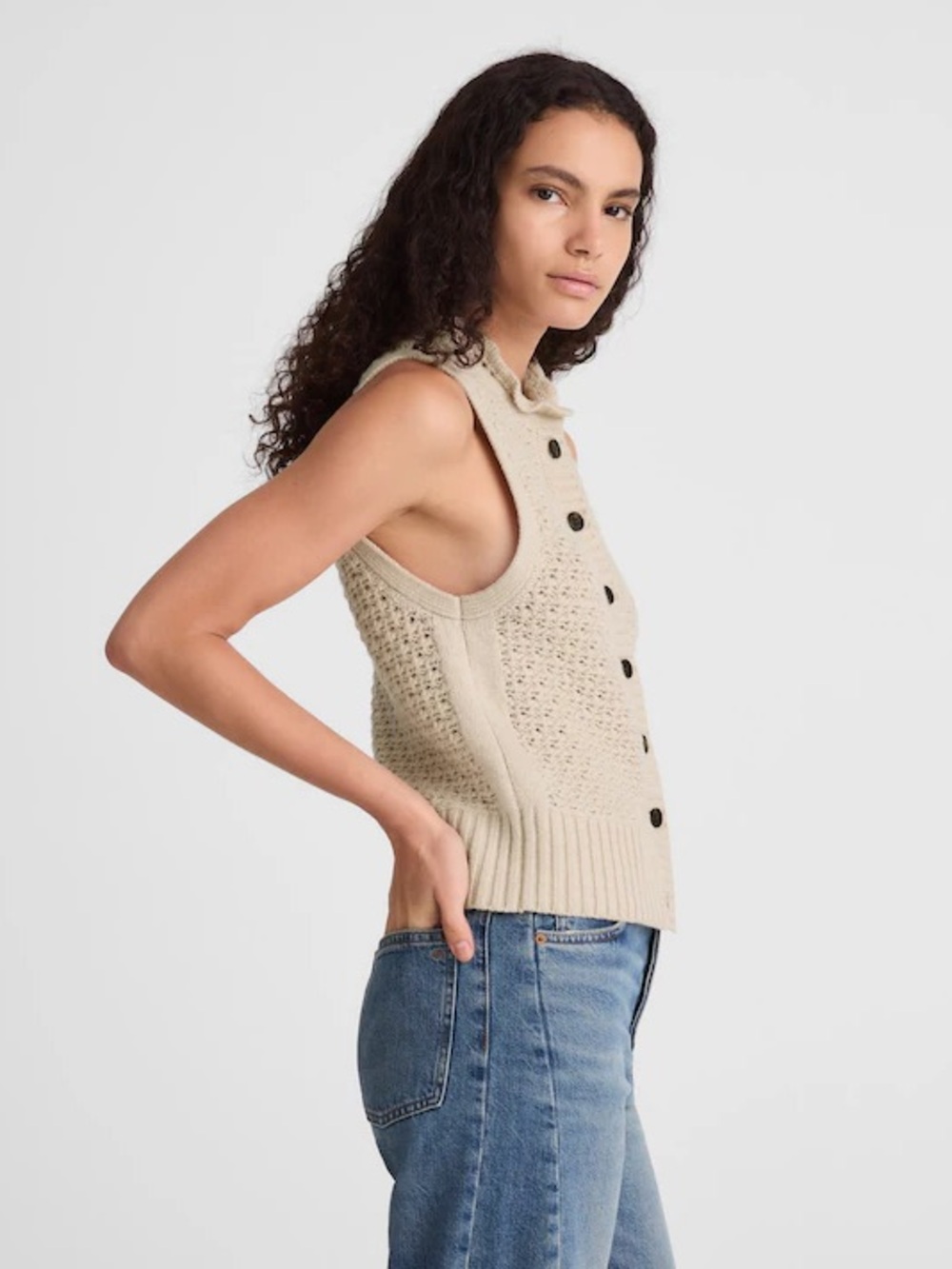 Madewell Ruffled Sleeveless Cardigan Top, NWT Size Small - Picture 3 of 12